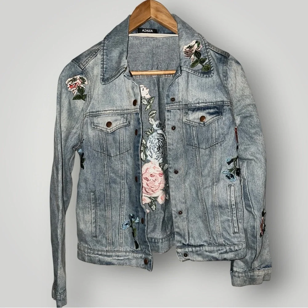 Azalea Floral Embroidered Denim Jacket - Picture 2 of 4